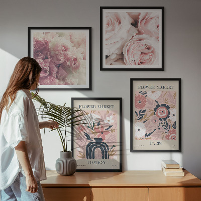 Políptico com moldura Motivos florais rosas Paris