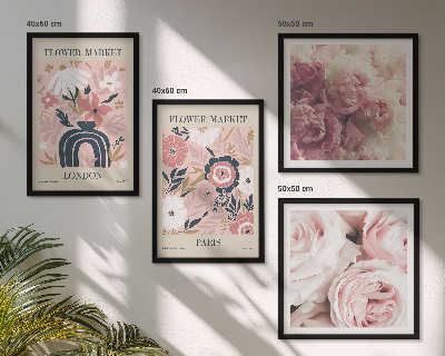 Políptico com moldura Motivos florais rosas Paris