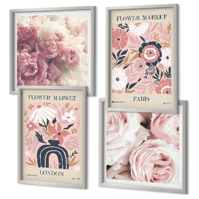 Políptico com moldura Motivos florais rosas Paris