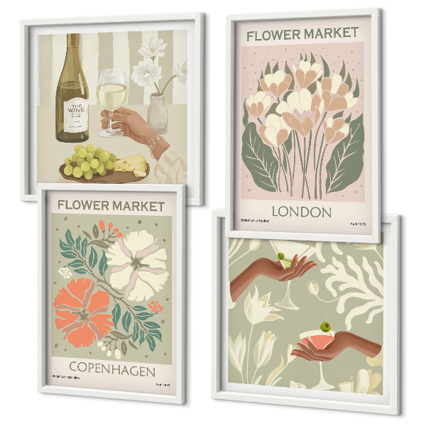 Composição de quadros Cartazes florais da cidade do vinho