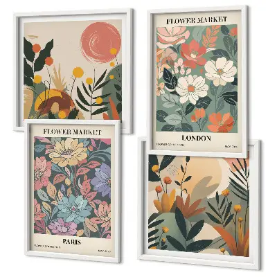 Conjunto de 4 quadros com moldura com estampas florais de Paris e Londres