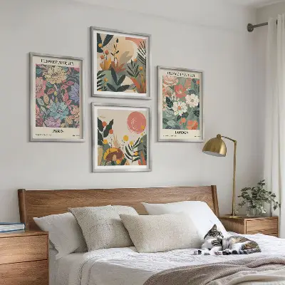 Conjunto de 4 quadros com moldura com estampas florais de Paris e Londres