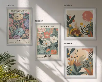Conjunto de 4 quadros com moldura com estampas florais de Paris e Londres