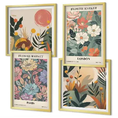 Conjunto de 4 quadros com moldura com estampas florais de Paris e Londres