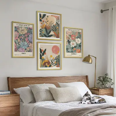 Conjunto de 4 quadros com moldura com estampas florais de Paris e Londres