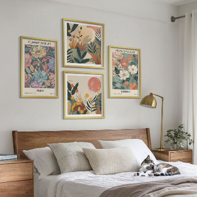 Conjunto de 4 quadros com moldura Pôsteres florais Paris Londres