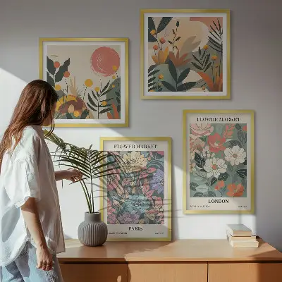 Conjunto de 4 quadros com moldura com estampas florais de Paris e Londres