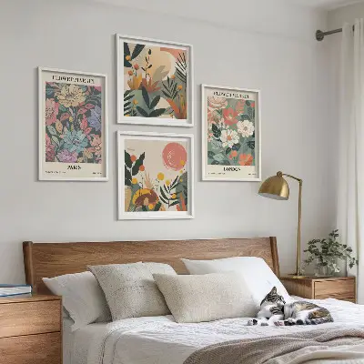 Conjunto de 4 quadros com moldura com estampas florais de Paris e Londres