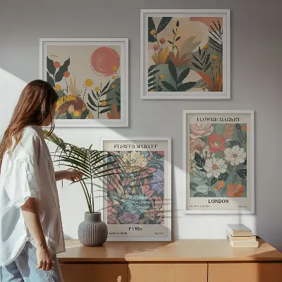 Conjunto de 4 quadros com moldura com estampas florais de Paris e Londres