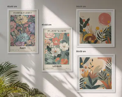 Conjunto de 4 quadros com moldura com estampas florais de Paris e Londres