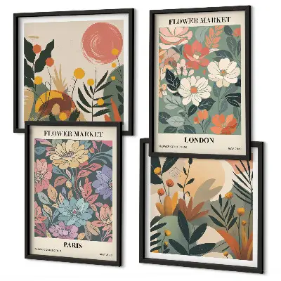 Conjunto de 4 quadros com moldura com estampas florais de Paris e Londres