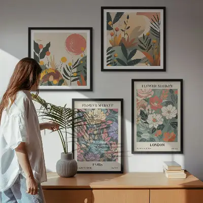 Conjunto de 4 quadros com moldura com estampas florais de Paris e Londres