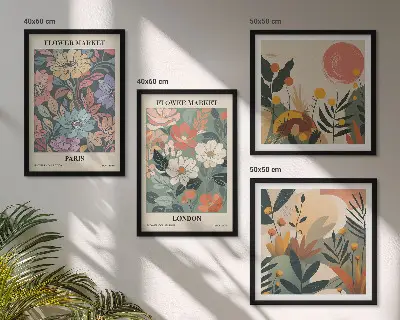 Conjunto de 4 quadros com moldura com estampas florais de Paris e Londres