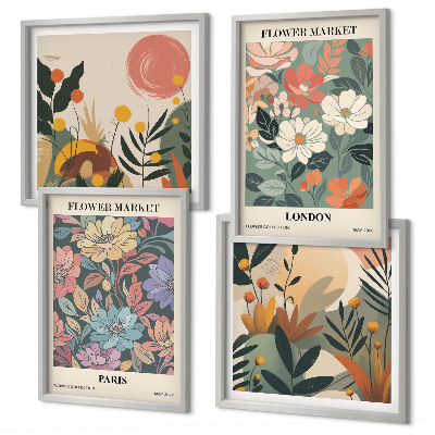 Conjunto de 4 quadros com moldura Pôsteres florais Paris Londres