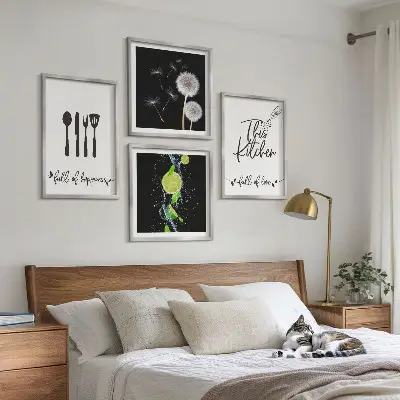 Políptico com moldura estampa de limões e dentes-de-leão para cozinha