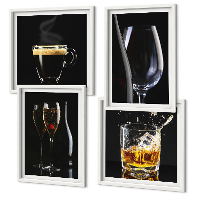 Composição de quadros Uísque, vinho, champanhe, café, álcool