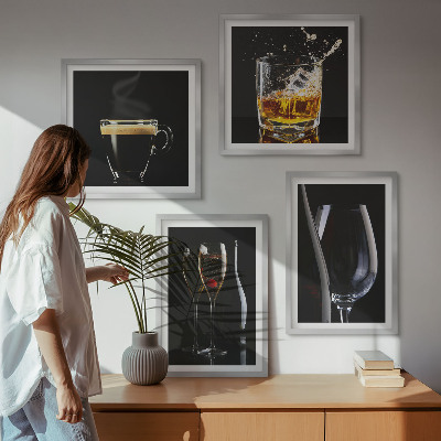 Composição de quadros Uísque, vinho, champanhe, café, álcool