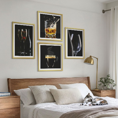 Composição de quadros Uísque, vinho, champanhe, café, álcool