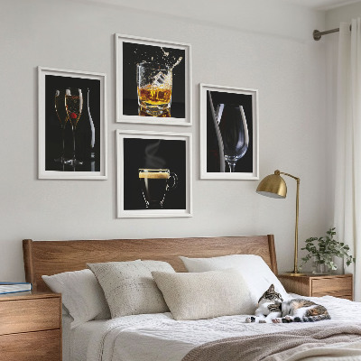Composição de quadros Uísque, vinho, champanhe, café, álcool