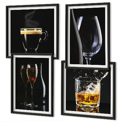 Composição de quadros Uísque, vinho, champanhe, café, álcool