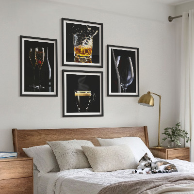 Composição de quadros Uísque, vinho, champanhe, café, álcool