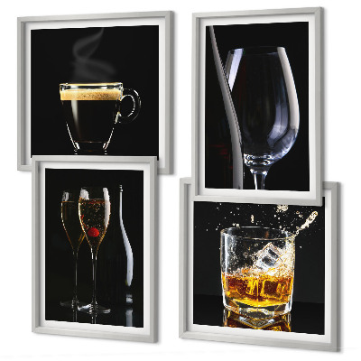 Composição de quadros Uísque, vinho, champanhe, café, álcool