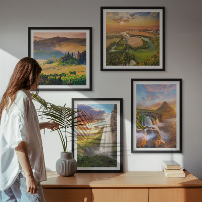 Conjunto de 4 quadros com moldura vistas do pôr do sol na Itália