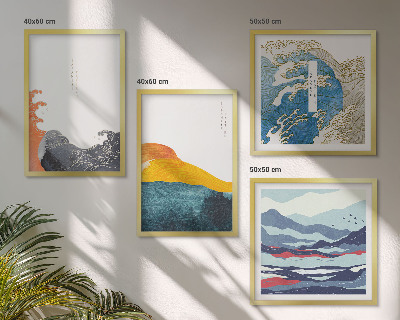 Conjunto de 4 quadros com moldura Ondas, arte gráfica japonesa