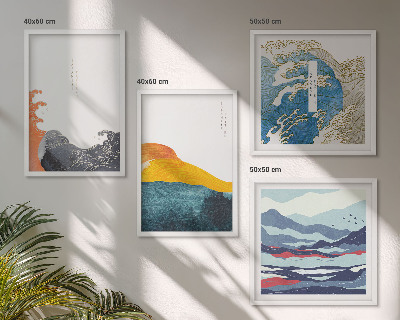 Conjunto de 4 quadros com moldura Ondas, arte gráfica japonesa