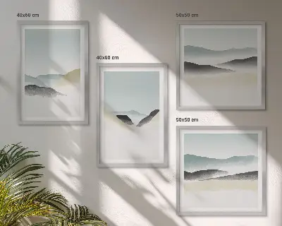 Políptico de pastéis minimalistas de montanha com moldura