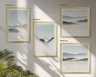 Políptico de pastéis minimalistas de montanha com moldura