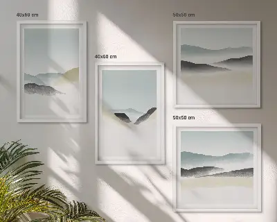 Políptico de pastéis minimalistas de montanha com moldura