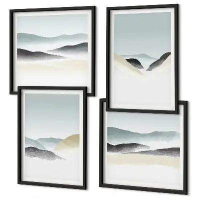 Políptico de pastéis minimalistas de montanha com moldura