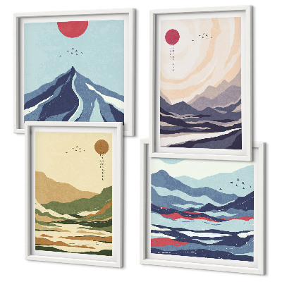 Composição de quadros Montanhas em tons pastel, estilo japonês