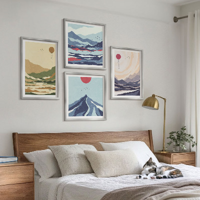 Composição de quadros Montanhas em tons pastel, estilo japonês