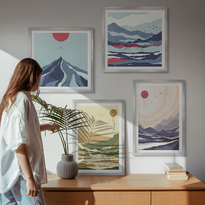 Composição de quadros Montanhas em tons pastel, estilo japonês