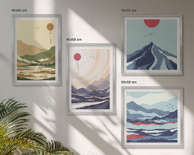 Composição de quadros Montanhas em tons pastel, estilo japonês
