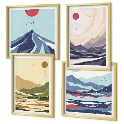 Composição de quadros Montanhas em tons pastel, estilo japonês
