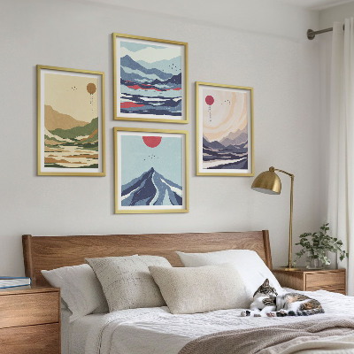 Composição de quadros Montanhas em tons pastel, estilo japonês