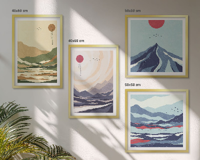 Composição de quadros Montanhas em tons pastel, estilo japonês