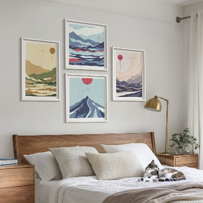Composição de quadros Montanhas em tons pastel, estilo japonês