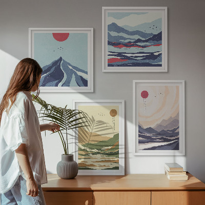 Composição de quadros Montanhas em tons pastel, estilo japonês