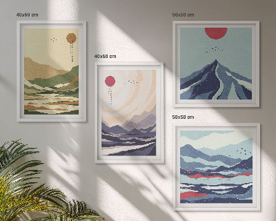 Composição de quadros Montanhas em tons pastel, estilo japonês