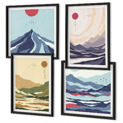 Composição de quadros Montanhas em tons pastel, estilo japonês