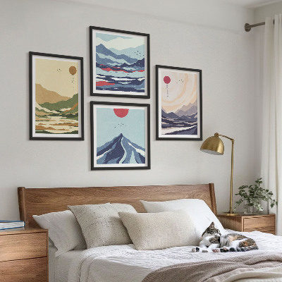 Composição de quadros Montanhas em tons pastel, estilo japonês
