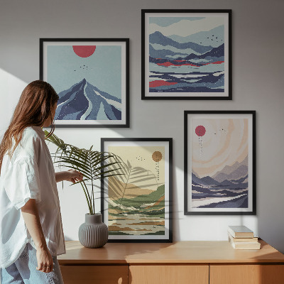 Composição de quadros Montanhas em tons pastel, estilo japonês