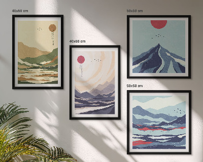 Composição de quadros Montanhas em tons pastel, estilo japonês