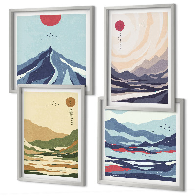 Composição de quadros Montanhas em tons pastel, estilo japonês