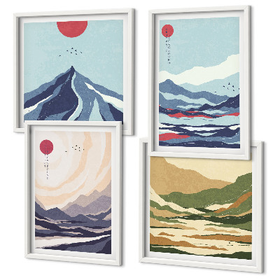 Políptico com moldura Paisagens montanhosas abstratas