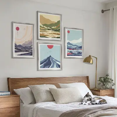 Paisagens montanhosas abstratas políptico com moldura
